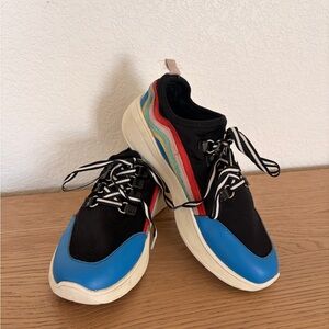 Steve Madden Black Sneakers with Blue Toe and Multicolor Stripes